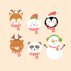 set of funny christmas cartoon characters