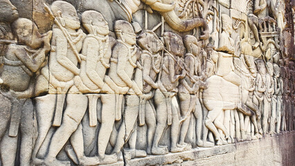 Wall sculpture of Bayon Temple in Cambodia