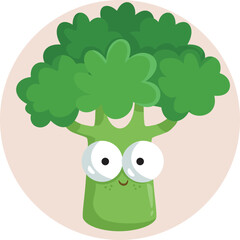 Happy Cartoon Broccoli Character Smiling Cheerfully. Funny veggie mascot with a cheerful expression
