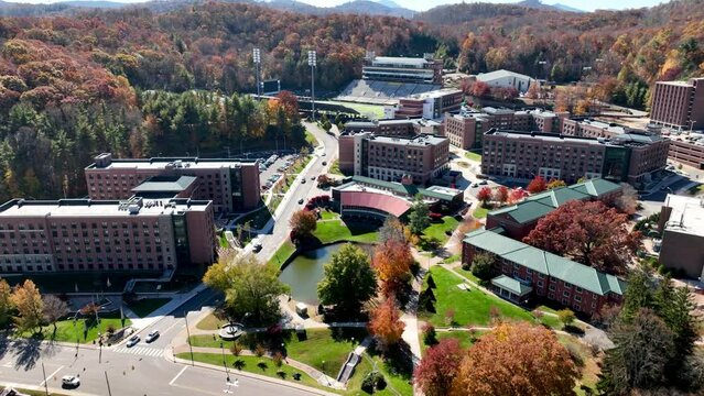 Aerial Pullout From Kidd Brewer Football Stadium On Appalachian State University Campus In Boone Nc, North Carolina