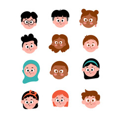 set of cartoon  kid avatar faces