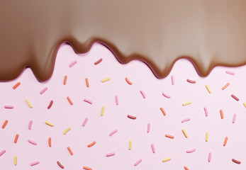  3D of flowing chocolate liquid texture on pink background