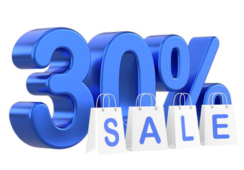 3D thirty percent sale. 30% sale. Sale banner decoration.