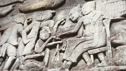 Wall sculpture of Bayon Temple in Cambodia