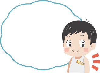 検温をする子どものイラスト　フキダシ入り
