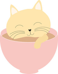 Cut cat on coffee cup on png background