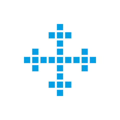 Blue snowflake. Vector abstract logo and icon. Pixel art and point style.