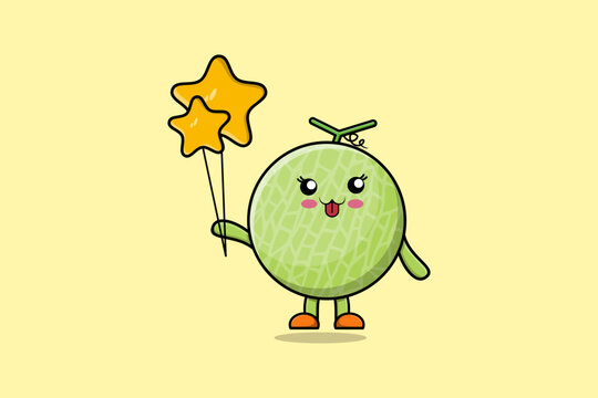 Cute cartoon Melon floating with balloon cartoon vector illustration
