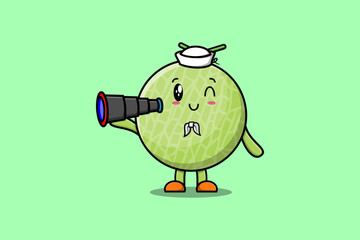 Cute cartoon Melon sailor with hat and using binocular cute modern style design