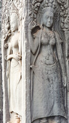 Fototapeta na wymiar Stone Pillar of Bayon Temple in Cambodia