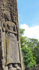 Stone Pillar of Bayon Temple in Cambodia