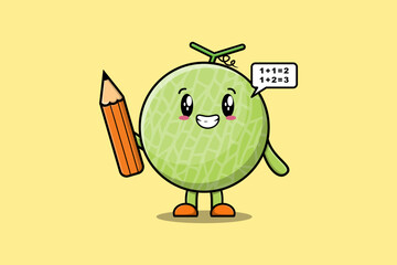 Melon cute cartoon clever student with pencil style design in flat modern style design