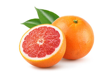 Grapefruit with cut in half isolated on white background. clipping path.