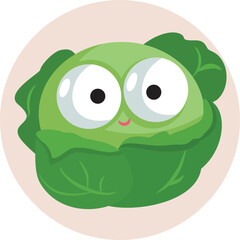 Cute Cabbage Vector Cartoon Mascot Illustration. Funny salad mascot with a cheerful expression
