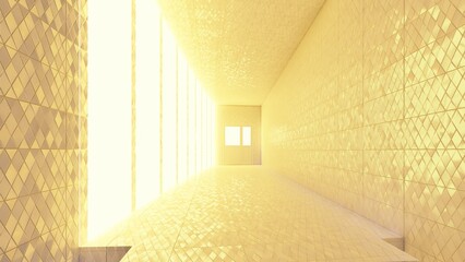 empty corridor background with minimal style . Blank stand for showing product. 3D rendering.liminal space