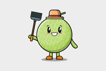 Cute cartoon Agricultural worker Melon with pitchfork vector image cute modern style design 