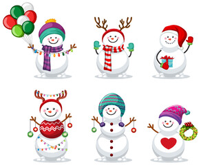 Christmas snowman cartoon character set