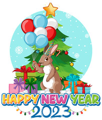 Happy New Year Banner Design with Cute Rabbit
