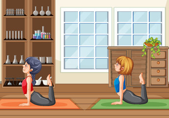 Women doing yoga at home