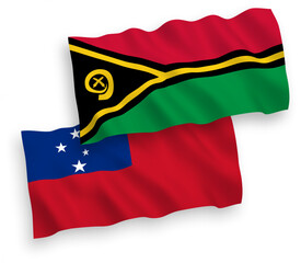 National vector fabric wave flags of Independent State of Samoa and Republic of Vanuatu isolated on white background. 1 to 2 proportion.