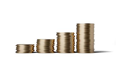 Stack of gold coins isolated on white background. money earning profit business concept. 3D illustration