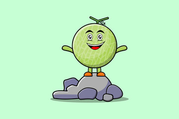 Cute cartoon Melon character standing in stone vector illustration cartoon style