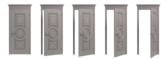 Set of classic doors on a white background. 3D rendering. - 548666769
