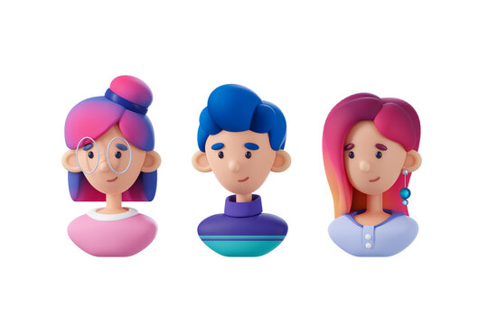 People avatars icons set 3d rendered illustration