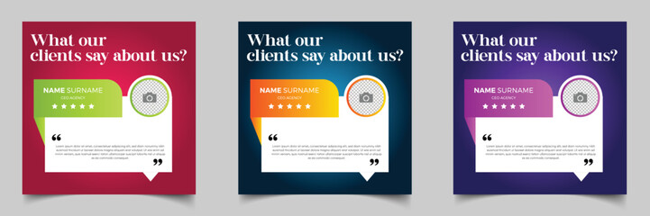 Customer feedback testimonial creative social media post web banner template. client feedback review social media post banner design template	
