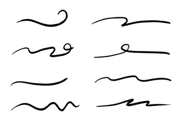 strokes, underlines, highlighter marker strokes, wave brush marks.