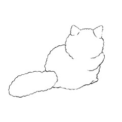 イラスト素材: 後ろを向いている猫(線画)