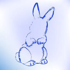 Silhouette of a rabbit on a light blue background. Symbol of 2023. Coloring book for children. Vector image