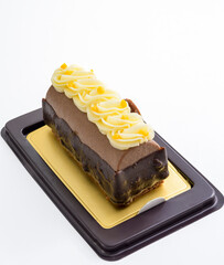 Chocolate cake with chocolate creame isolated on white