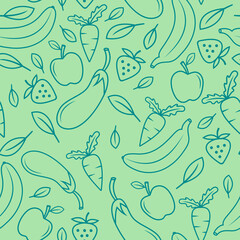Fruits and vegetables pattern background with outline style.