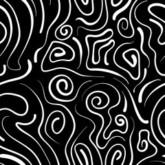 Black and white seamless pattern with swirls