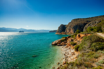 Obraz premium Nafplio, Greece. Walking path by the sea