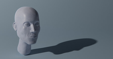 3D realistic head with shadow on a blue background