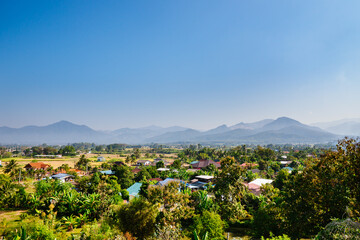 The beautiful scenery in the countryside on the mountain and blue sky background at Pua District