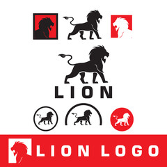 GREAT SIMPLE LION LOGO, silhouette of brave big predator walking vector illustrations