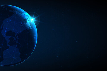 earth planet with network connection and light flare in space, vector illustration