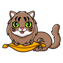 Fototapeta premium Cute siberian cat cartoon on the pillow
