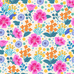 Fototapeta na wymiar Cute floral pattern. Small and large multicolored flowers. White background. Fancy floral background. An elegant template for fashionable prints.