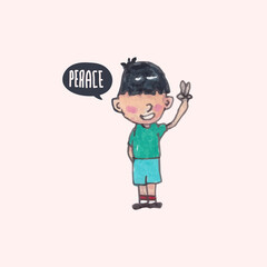 Cute kid in childish style. Vector Illustration. Can be used for fabric and textile, wallpapers, backgrounds, home decor, posters, cards.