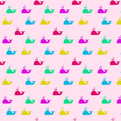 Cute whale seamless pattern in childish style. Vector Illustration. Can be used for fabric and textile, wallpapers, backgrounds, home decor, posters, cards.