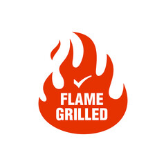 flame grilled vector sign. Red fire flame icon label for bbq and hot fast food. barbecue party logo symbol