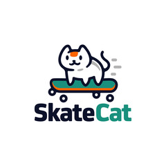 Fototapeta na wymiar cute cat skateboard logo. Cartoon illustration logo with small cat on a skateboard