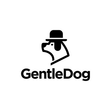 classy dog and bowler hat logo. fashionable dog head logo design. animal wear elegant bowler hat. gentlemen dog design