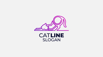 Obraz premium Cat line logo design vector icon illustration