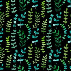 Watercolor seamless pattern of green leaves. Simple repeat print. Greenery, grass, summer, spring