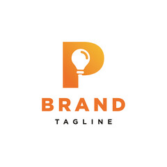 P Letter Initial Lamp Logo Template